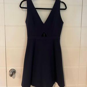 Alice and Olivia Navy Blue VNeck plunge dress with small cut out in center